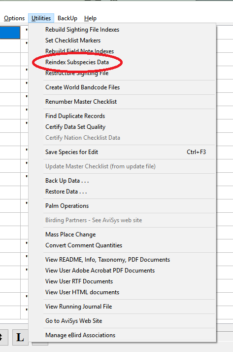 Reindex Subspecies Data